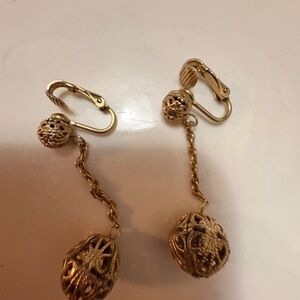 Vintage America Gold Filigree Chain Drop Earrings